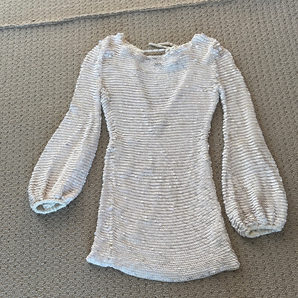 Retrofete Light Beige Long Sleeve Sequin Dress